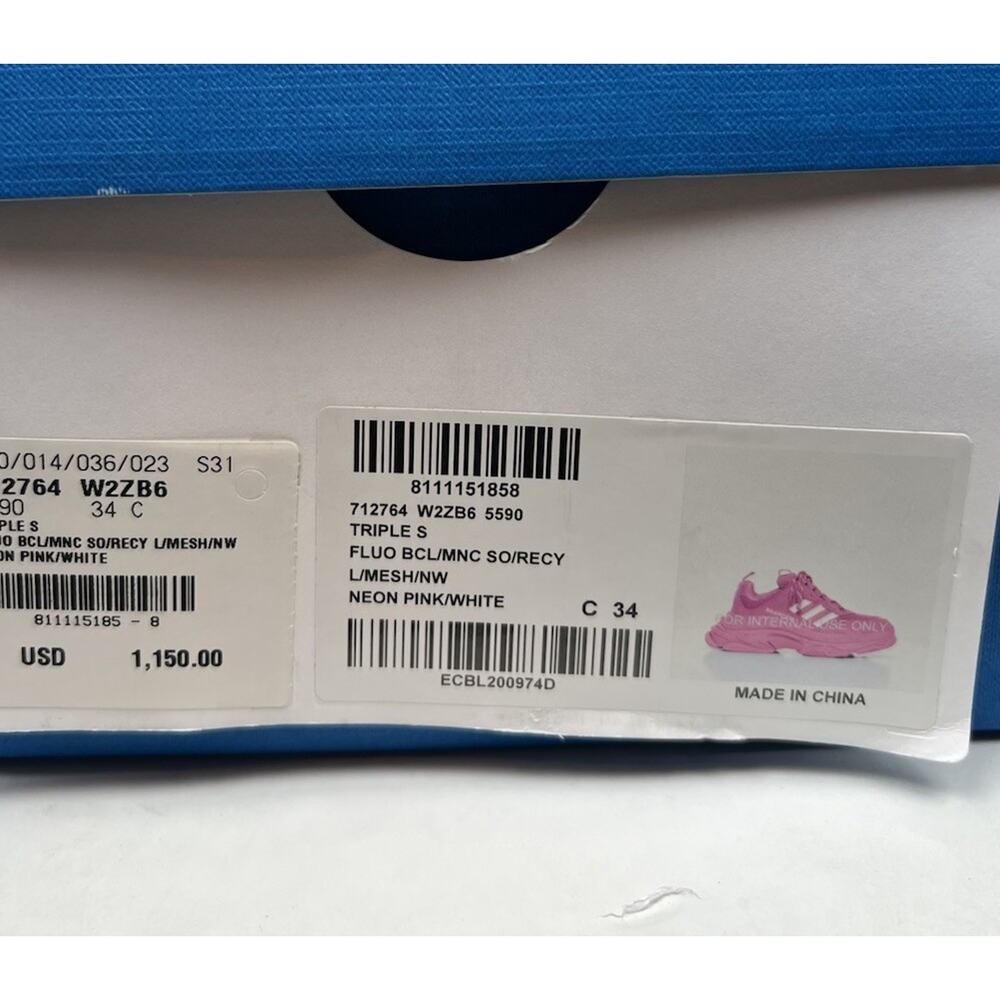 Size 34EU/4W - Balenciaga Triple S x Adidas Sneakers Pink💗 NEW/RETAIL $1,150! - Picture 8 of 9